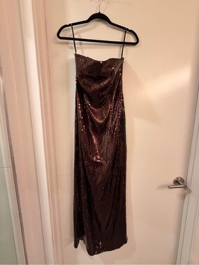 Retrofete Brown Strapless Sequin Column Gown